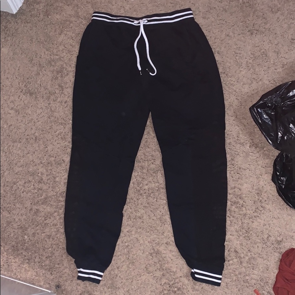 Striped joggers with mesh detailing